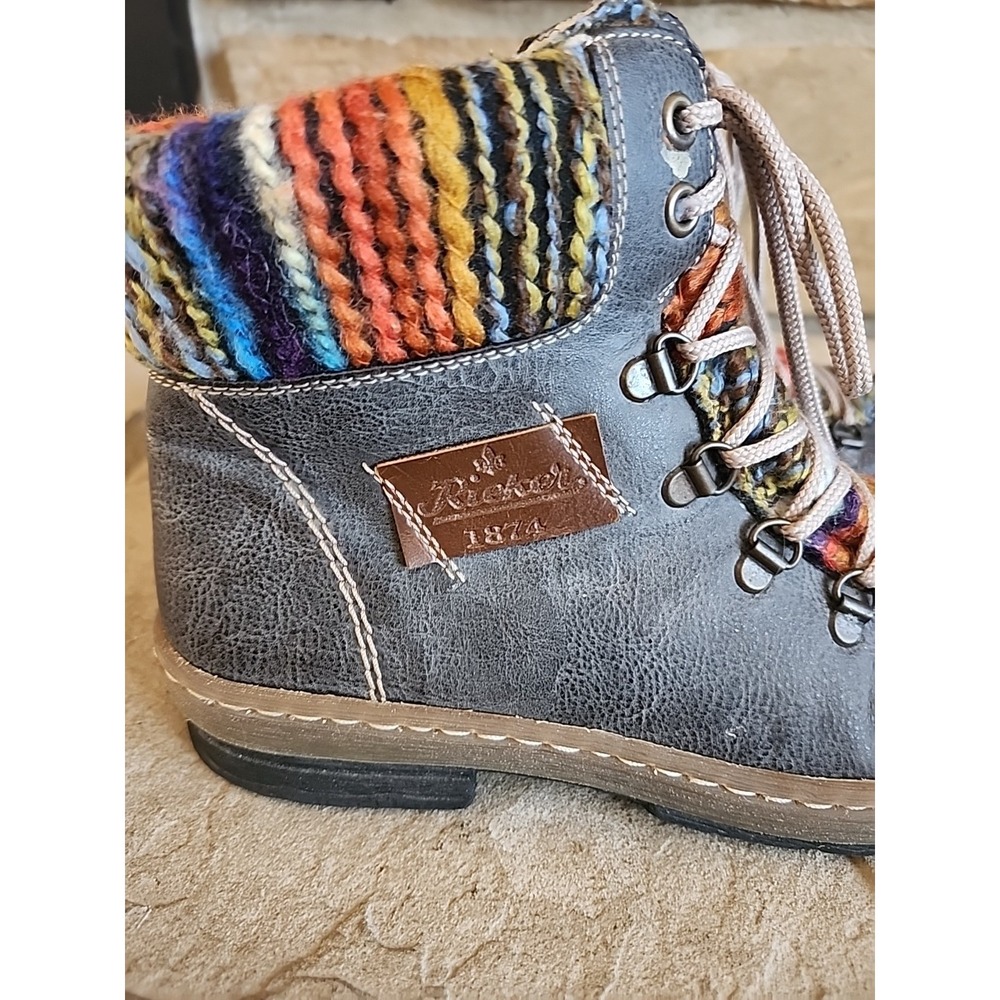 Rieker Felicitas Boots Womens Size 39 Gray Leather‎ Lace Up Round Toe - Picture 4 of 11